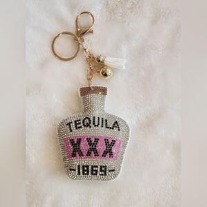 Tequila Bottle Keychain with Rhinestones Bag Charm
